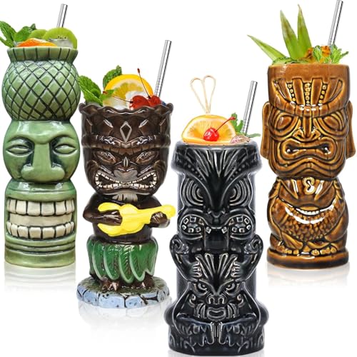 SuproBarware Tiki Glasses for Cocktails Mugs Set...