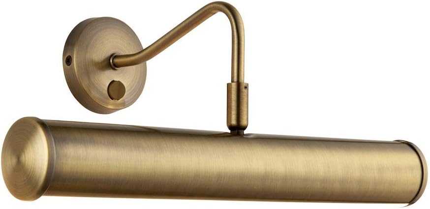 National Lighting YOKER Traditional Decorative Antique Brass Finish E14 LED Compatible Picture Wall Lamp Display Light with Rocker Switch 355mm