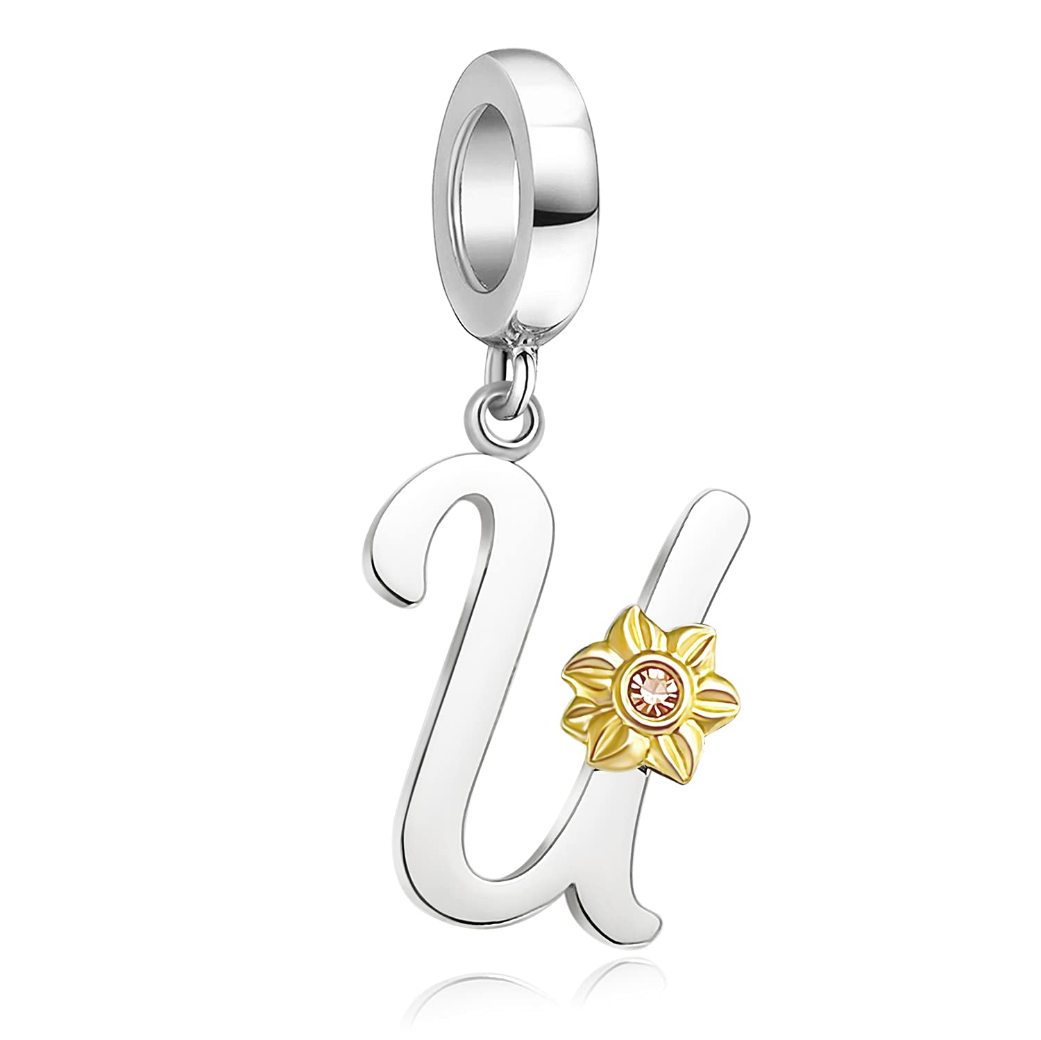 Shining CharmAlphabet U Charms Initial Beads Sunflower Gifts Jewellery | Bead Charms for Pandora Bangle Bracelet