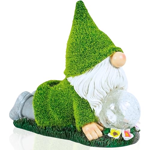 TIN DREAMS FACTORY | Gnomo Yoga con Luz Solar – Figura Decorativa de Jardín en Resina – Enanito Exterior con Burbuja Luminosa LED – Adorno Relajante para Jardín, Patio y Terraza