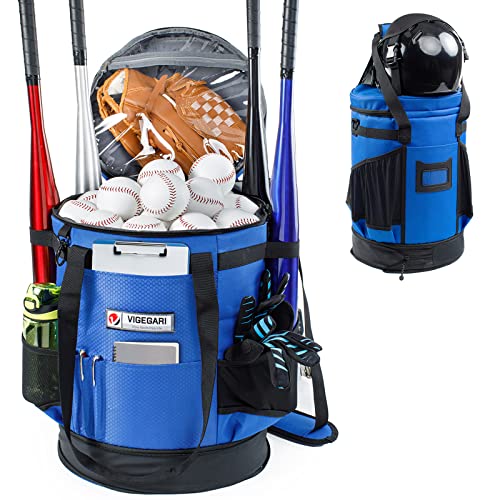 VIGERARI Baseball Bucket Bag- Coach Bag-Expandable Softball Bucket Organizer with Padded Seat-Coach Gifts-Training Equipment Baseball Gear Accessories