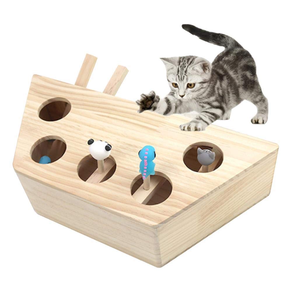 Giocattoli di Legno per Gatti Gatto Giocattoli Interattivi Gioco per Gattino Kitten Whack-a-Mole con Simpatici Giocattoli per Gatti Giocattoli per Gatti in Legno Massello a Cinque Fori