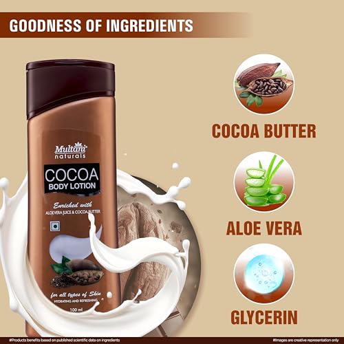 Image of Multani Natural Cocoa Body Lotion (Pack of 2 (100ml each) | Long Lasting Nourishment |Hydrating & Refreshing Skin | With Cocoa Butter | Suitable for Normal to Dry Skin | Non Sticky & Non Greasy Lightweight Body Lotion