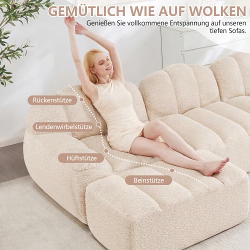 Modulares Ecksofa 2-Sitzer mit Ottomane, L-Form Boneless Couch, Tiefe Sitzkissen, Wohnzimmer, kein Aufbau