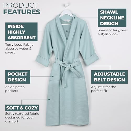 Image of Superior Waffle Weave Cotton Unisex Bathrobe with Belt, Soft and Absorbent Robe for Men and Women Bath Essentials Robes