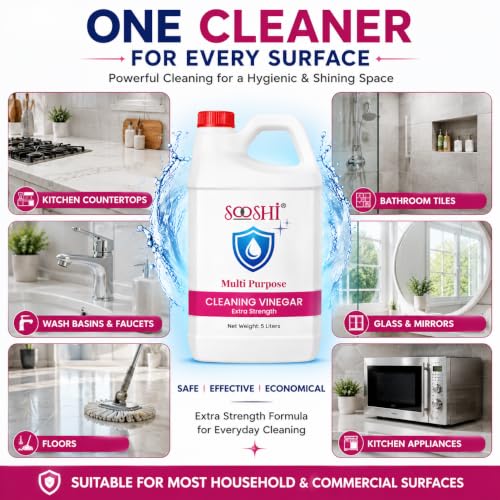 Image of Sooshi Premium 8% Cleaning Vinegar 5 Liter - Concentrated Multipurpose Distilled Vinegar Bulk Refill pack | Removes Stain, Limescale, Grease & Odors | For Household & Commerical use