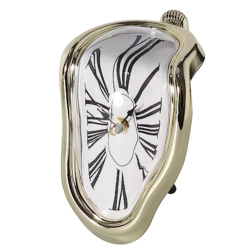 Maimaimonster Melting Clock Salvador Dali Melted Clock Decor Art Inspired Wall Clock Funny Creative Gift Used For Decorative Home Office Shelf Desk Table，Roman Gold #TOP3