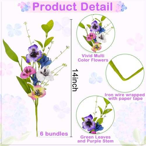 6-Bundles-Spring-Decor-Artificial-Fake-Flowers-Faux-Pansy-Silk-Wildflowers-Bouquet-Floral-Stems-Decorations-for-Home-Vase-Table-Centerpieces 6 Bundles Spring Decor Artificial Fake Flowers Faux Pansy Silk Wildflowers Bouquet Floral Stems Decorations for Home Vase Table Centerpieces