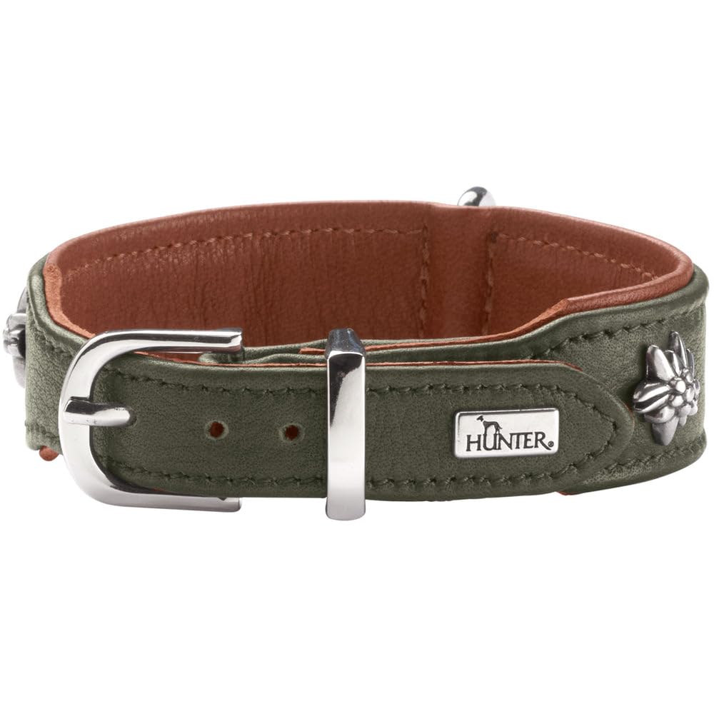 HUNTER Munich Dog Collar Colour: Green/Cognac, Leather, Elegant Costume Details, Soft and Robust, Fur Friendly, Luxurious, Ecologically Produced, Sustainable, Made in Germany, Size: 37 - Image 2