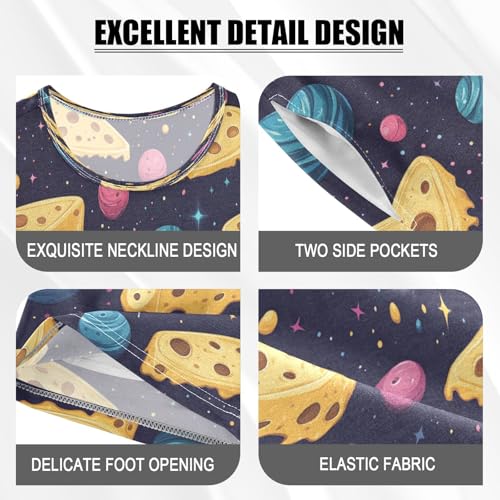 Pajama Sets Short Sleeve Cheese Slices and Planets Pattern Soft Cotton Summer Sleepwear 2 Piece PJS Size 5-14T3