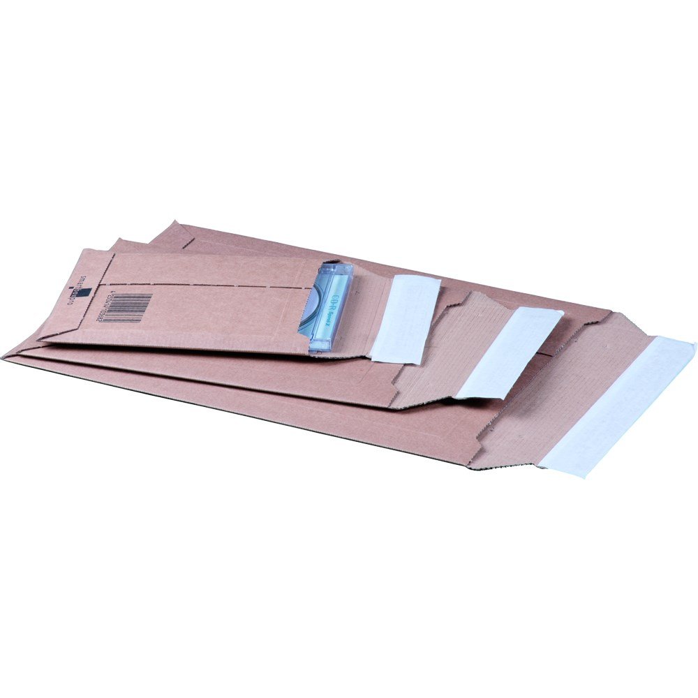 PROREGAL Mega Deal 500x Versandtasche aus Wellpappe CD | LxBxH 145x190x25 mm | mit Selbstklebeverschluss & Aufreißfaden | variable Höhe | braun | Versandtüte Versandbeutel Versandumschlag