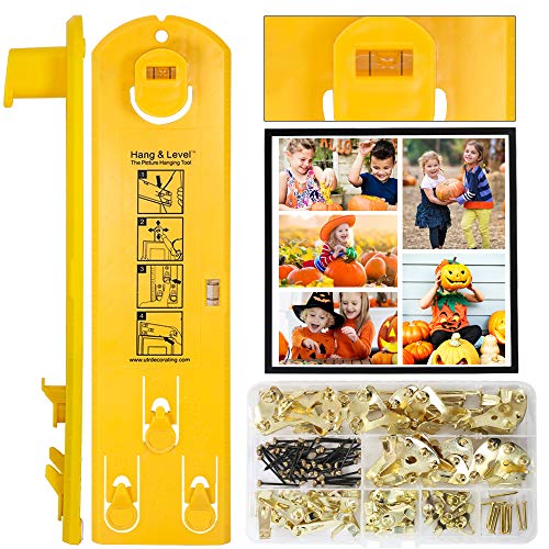 Preisvergleich Produktbild Bilder-Aufhängewerkzeug Bilderrahmen Lineal mit Wasserwaage, Hochleistungs Fotoaufhänger Zubehör Bilderrahmen-Aufhänger Haken mit Nägeln, Perfekt zum Aufhängen von Bildern, Spiegeln und Uhren