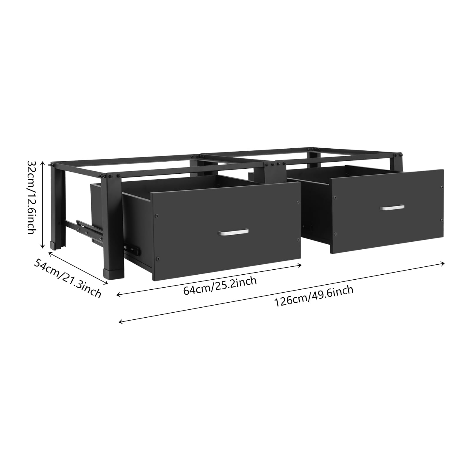 Doppio telaio per lavatrice con 2 cassetti, doppio supporto per lavatrice e asciugatrice, capacità di carico base 200 kg, colore nero