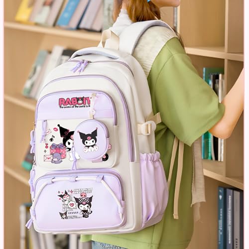 Kawaii Backpack,Scratch Resistant,Large Capacity and Multi-Compartment Bookbag,Suitable for Travel and Camp (purple)4