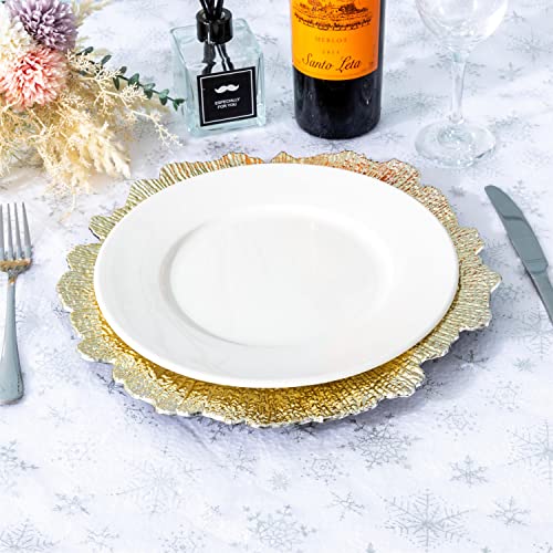 Jrhcgh 13’ Gold Plastic Chargers Plates For Dinner,Reef Charger&Service Plates Set Of 6, Table Setting For Wedding,All Holidays And Occasions (Gold) #TOP6
