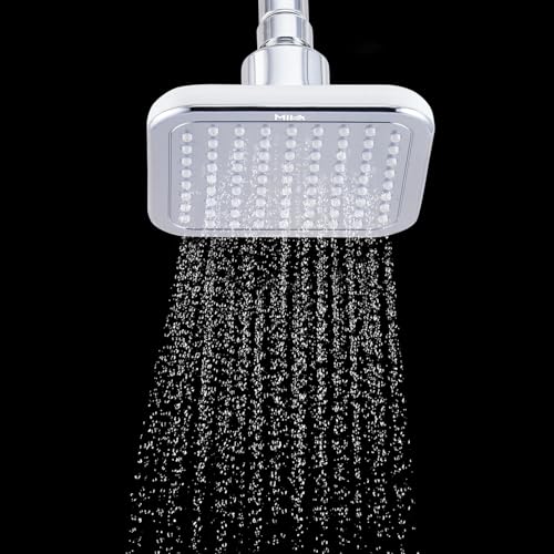 Image of Mila Classique Single Function Overhead Shower Head | Rain| White Nozzle Chrome Finish Square Showerhead for Wall Mount | Durable ABS Body, Wide Coverage, Easy Install | Bathroom Fitting (100*100mm)