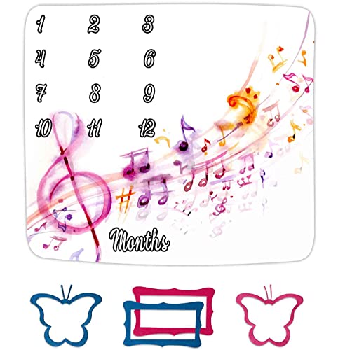 Image of Musical Theme Monthly Milestone Blanket Watercolor Sheet Music Cotton 48x40in