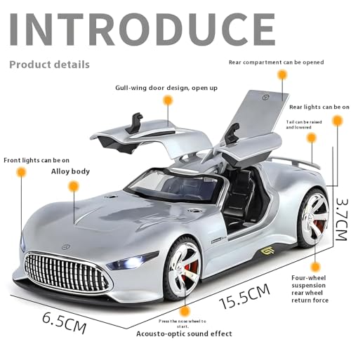 Image of Shot and Best Pull Back Die Cast Sports Car Toy, Metal Racing Car Model with Gullwing Doors, Realistic Collectible Vehicle, Gift Toy for Kids Boys Girls