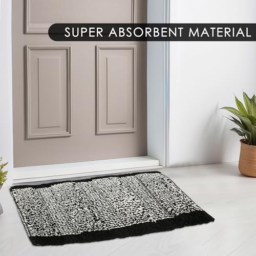 Image of Urbane Home Pack of 2 Anti-Skid Door Mats for Home | Soft, Washable Microfibre & Water Soaking Floor /Bathroom Mat - Black & White