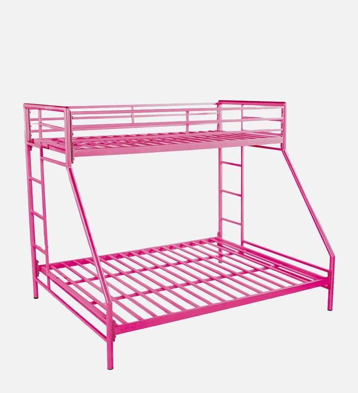 Image of Twin Over Twin Metal Bunk Bed | Bunk Bed Without Storage for Kids & Adult | Double Decker Cot for Kids Room | Space-Saving | Metal Bunker Cot (Mattress Included) (Red)