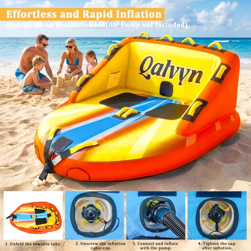 Image of 1-2 Person Inflatable Towable Tubes for Boating - Heavy-Duty Nylon Cover, EVA Foam Pads, Dual Tow Points for Easy Pulling, Patented Speed Valve for Quick Setup