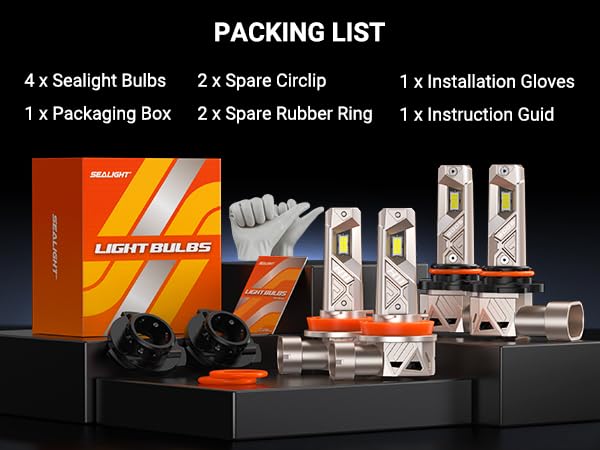 Image of SEALIGHT 9005 H11 Lights Combo, 96,000LM Ultra-1000% Brighter S6-Pro with 2025 4th-Core LED Chips, 6500K hb3 h8 Combo or fog, Up 80,000hrs+ Lifespan, 3 Min Plug and Play,IP68, Pack of 4