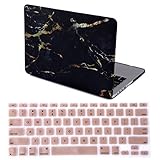 HDE Plastic Hard Shell Case and Keyboard Cover for MacBook Pro 13, Black and Gold Marble