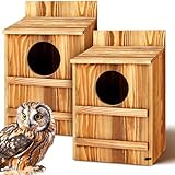 Memorywuu 2 Pcs Owl House Screech Owl Box for Outdoors 14.5" x 9" x 7.5" Wooden Carbonized Painted Wood Big Bird Prebuilt House Nesting with Mounting Screws and Manual(Without Stand)