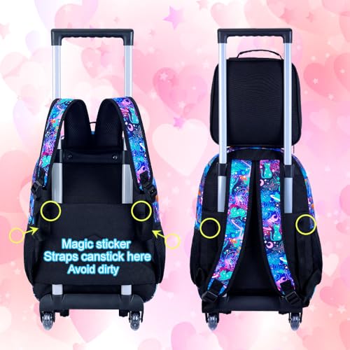 Image of CCJPX 3PCS Rolling Backpack for Girls, Kids Cat Roller Wheels School Bookbag with Lunch Bag, Wheeled School Bag for Toddler Elementary Children