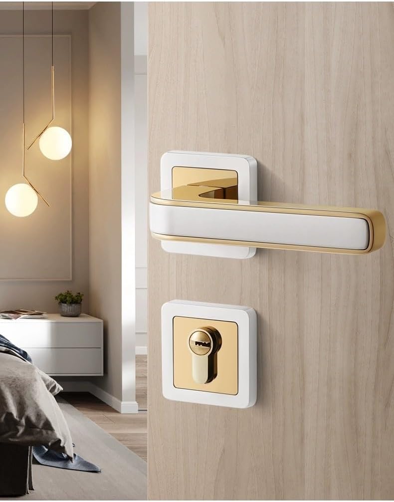 Door knob Door Handle with Lock Privacy Door Lever Internal Sets Entry Doors Knobs with Keys for Bedroom, Passage(White,Magnetic Version)