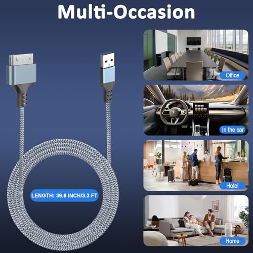 Vrllinking 30-Pin USB Charger Cable 3.3FT, Fast Charging & Sync Nylon-Braided Cord Compatible with iPhone 4/4S/3G/3GS, iPad 1/2/3, iPod Touch 4/3/2/1, Classic/Nano for Older Generation Devices 1 Pack