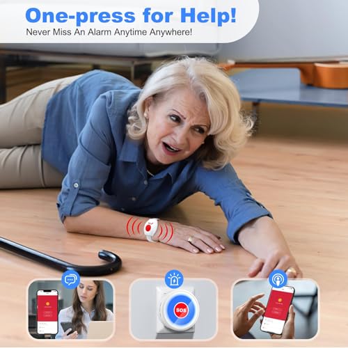 Life Alert Systems for Seniors No Monthly Fee Wi-Fi APP Control Elderly Alarm Call Button Caregiver Pager for 1 Call Button 1 Watch Button 1 Receiver(Only Supports 2.4GHz Wi-Fi) - Thumbnail 2