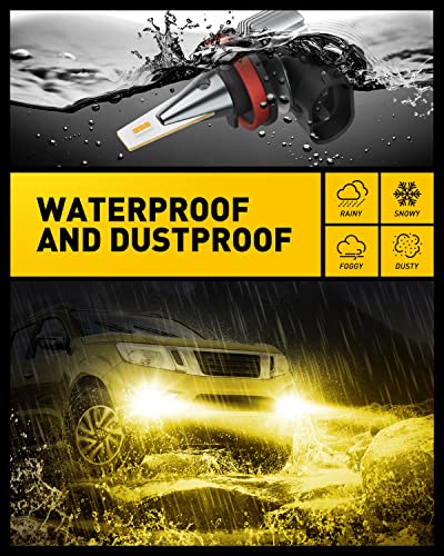 Image of AUXITO H8 H11 H16 LED Fog Light Bulbs, 3000K Amber Yellow, Strong Penetrating Power, Long Lifespan, Plug and Play, Canbus Error Free, Halogen Replacement DRL Bulbs for Rainy Snowy Foggy, 2 Pack