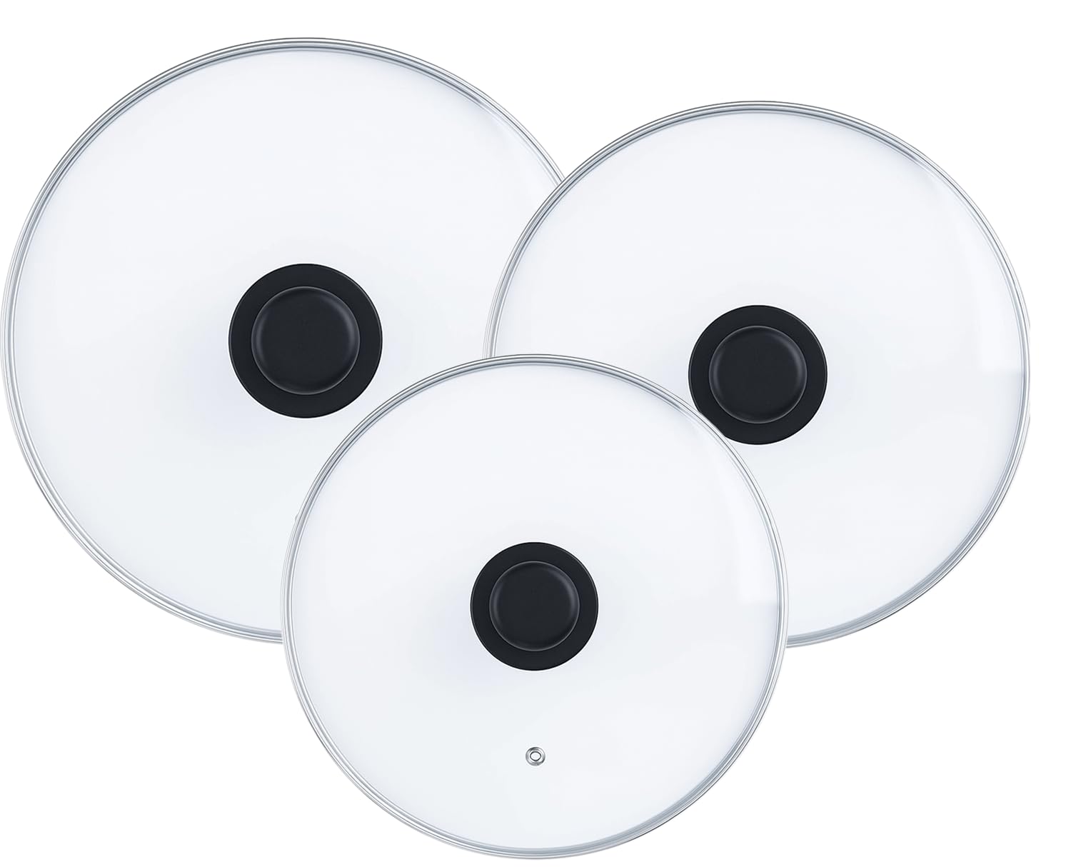 Set 3 Coperchi Ø 20/24/28 cm in Vetro Temperato con Pomolo Ergonomico e Foro Sfiato, Coperchi Universali per Cucina, Resistenti al Calore e Adatti a Varie Dimensioni di Padelle (Kit Completo)