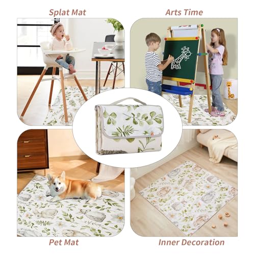 Image of Insular Baby Splat Mat for Under High Chair /Arts /Crafts, Anti Slip and Waterproof Splash Mat for Floor, Portable Picnic Mat, 51x51 Inch, Rabbit
