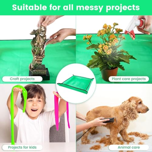Image of 100x100 cm Gardening Mat for Plant Transplanting and Mess Control Thickened Waterproof Potting Tray Succulent Potting Mat Portable Gardening Mat Plant Gifts for Women Men 39.5x39.5 inch Green