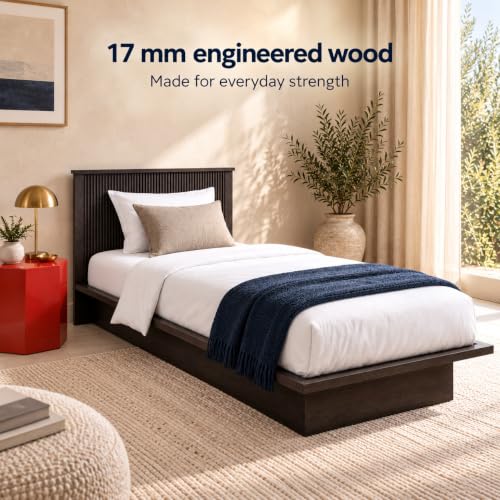 Image of Bniture Modern Low Height Single Size Bed Without Storage | Engineered Wood Platform Bed Headboard | Bed King Size Wooden Cot Double Bed for Bedroom 3 Year Warranty (Flower Wenge)