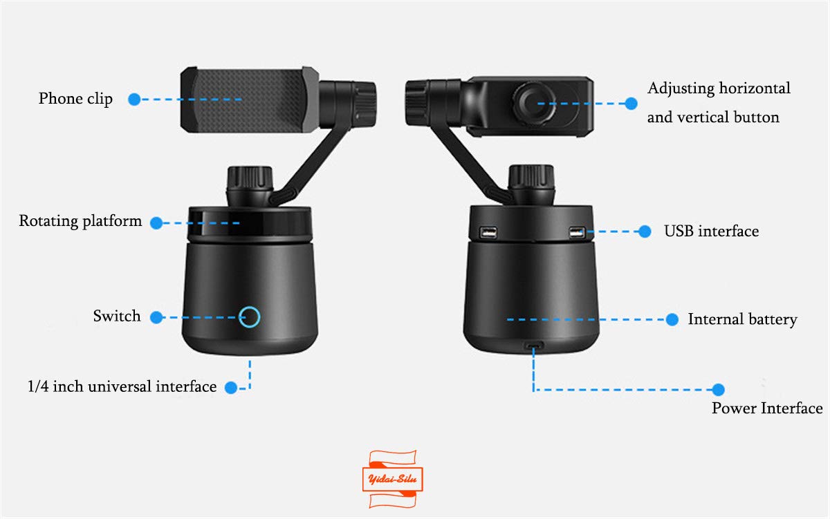 Przenośny gimbal do telefonu komórkowego (2 osi, obrót w poziomie 355 stopni, pojemność 1500 mAh) Stabilizator do smartfona, Selfie do iPhone'a/Sams/Huawei/nePlus itd., czarny
