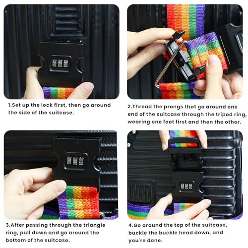 Image of 2 Pcs Travel Luggage Straps with Combination Lock, Adjustable Suitcase Trips Packing Belts with Buckle,Luggage Cover,Suitcase Covers for Luggage,Luggage Straps for Suitcases(Multicolor)