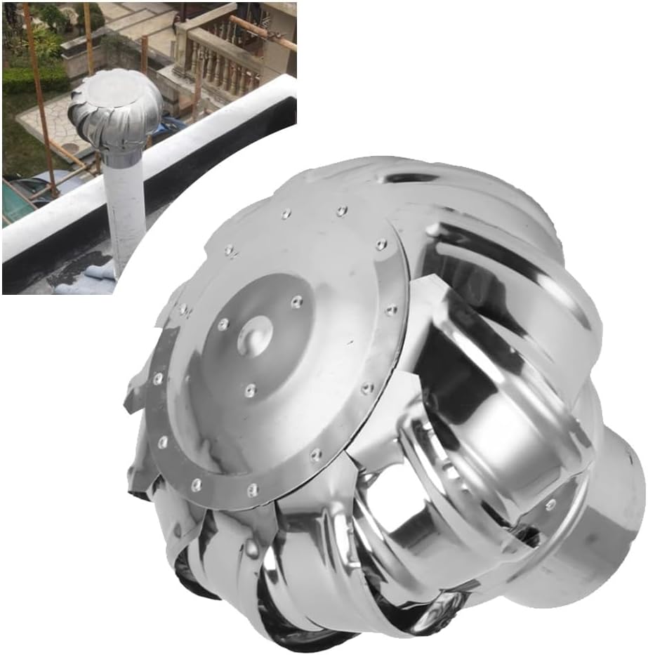 Roof Flue Vent Rotating Exhaust Cap Roof Wind Turbine 3in 4in 6in 8in 10in Industrial Scientific Roof Ventilator, Auto Rotation, Stainless Steel(75mm/3in)