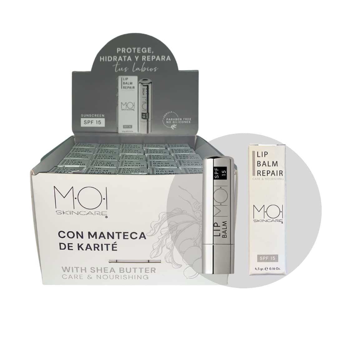 Expositor 25 unidades LIP BALM REPAIR SPF15 con manteca de Karité