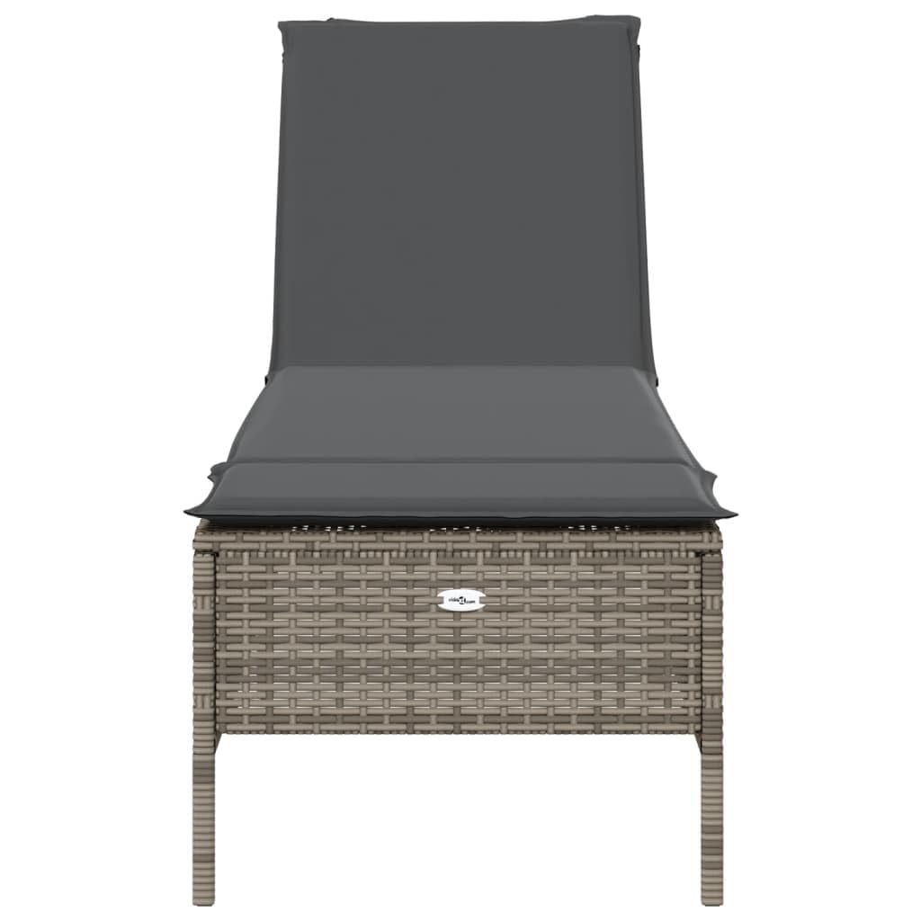 Tumbona de polirratán con cojín, color gris, 198 cm | Cómoda tumbona para el jardín o la terraza con respaldo ajustable en 5 posiciones y acolchado lavable.