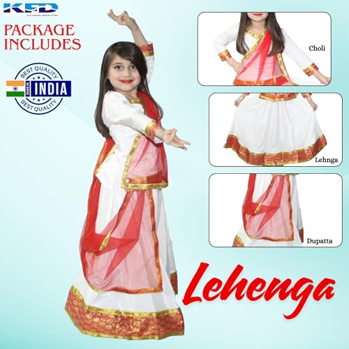 Image of Kaku Fancy Dresses Traditional Radha Costume for Girls - Red & Yellow Lehenga Choli with Dupatta | Indian Mythological Fancy Dress for Janmashtami - 14-17 Years
