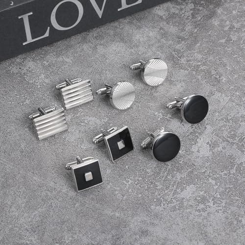 Set de 8 Mancuernillas Clásicas Plata y Negro miniatura 3