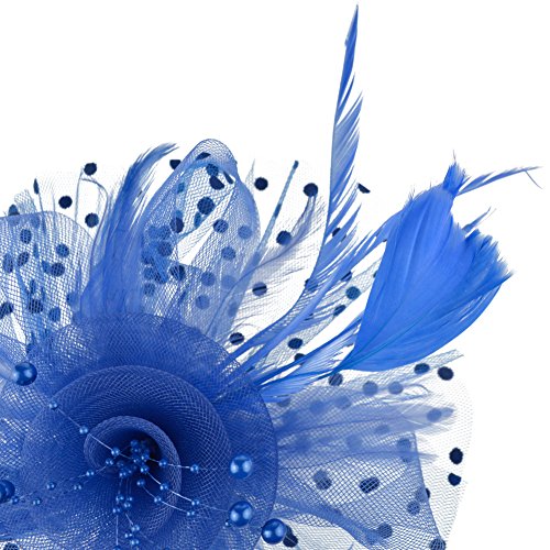 Image of DRESHOW Fascinators Hat Flower Mesh Ribbons Feathers on a Headband and a Clip Tea Party Headwear for Girls and Women
