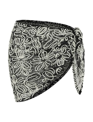 Image of ZAFUL Women's Sarong Coverups Bathing Suit Cover Up Mini Skirt | Textured Mesh, Scalloped Hem,Multiway Cover Up, One Piece Style, Triangle Bikini Cover Up Mini Skirt,One Size