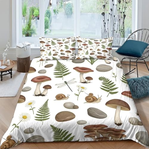 Housse de couette champignons forestiers lit simple 140x200 parure microfibre - 4