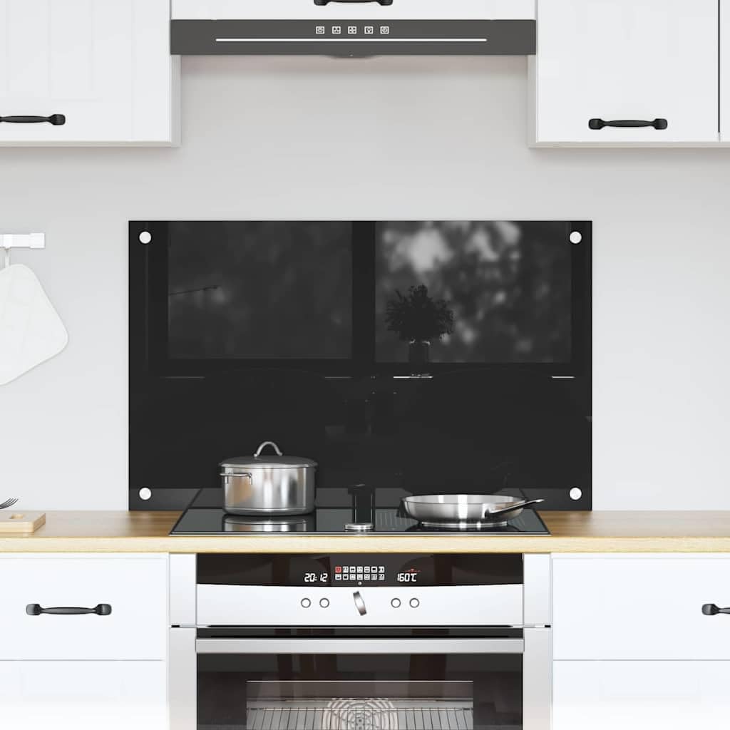 Panel de cocina negro para salpicaduras con vidrio templado de 80x50 cm duradero