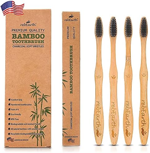 Bamboo Aesthetic Toothbrush Wood Set of 4 | Ultra Soft Bristles | Black Charcoal Infused | American Brand | Upgrade Hygiene & Reduce Waste | Brushes Teeth Care | Earth Friendly | Plant Based