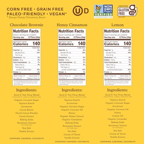 Simple Mills Sweet Thins New Cookies Variety Pack, Seed and Nut Flour (Lemon, Honey Cinnamon, Chocolate Brownie) - Gluten Free, Paleo Friendly, Healthy Snacks, 4.25 Ounce (Pack of 3)